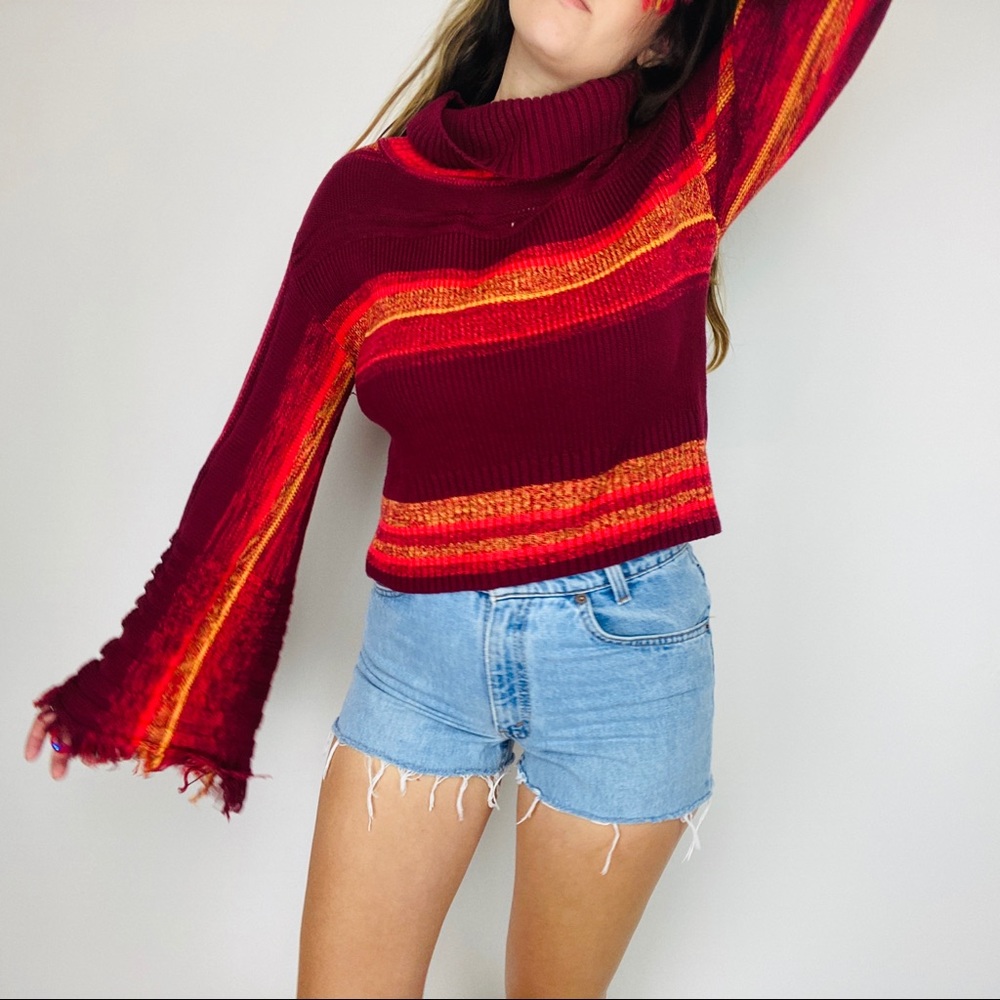 Free People striped retro bell sleeve turtleneck - Picture 3 of 5